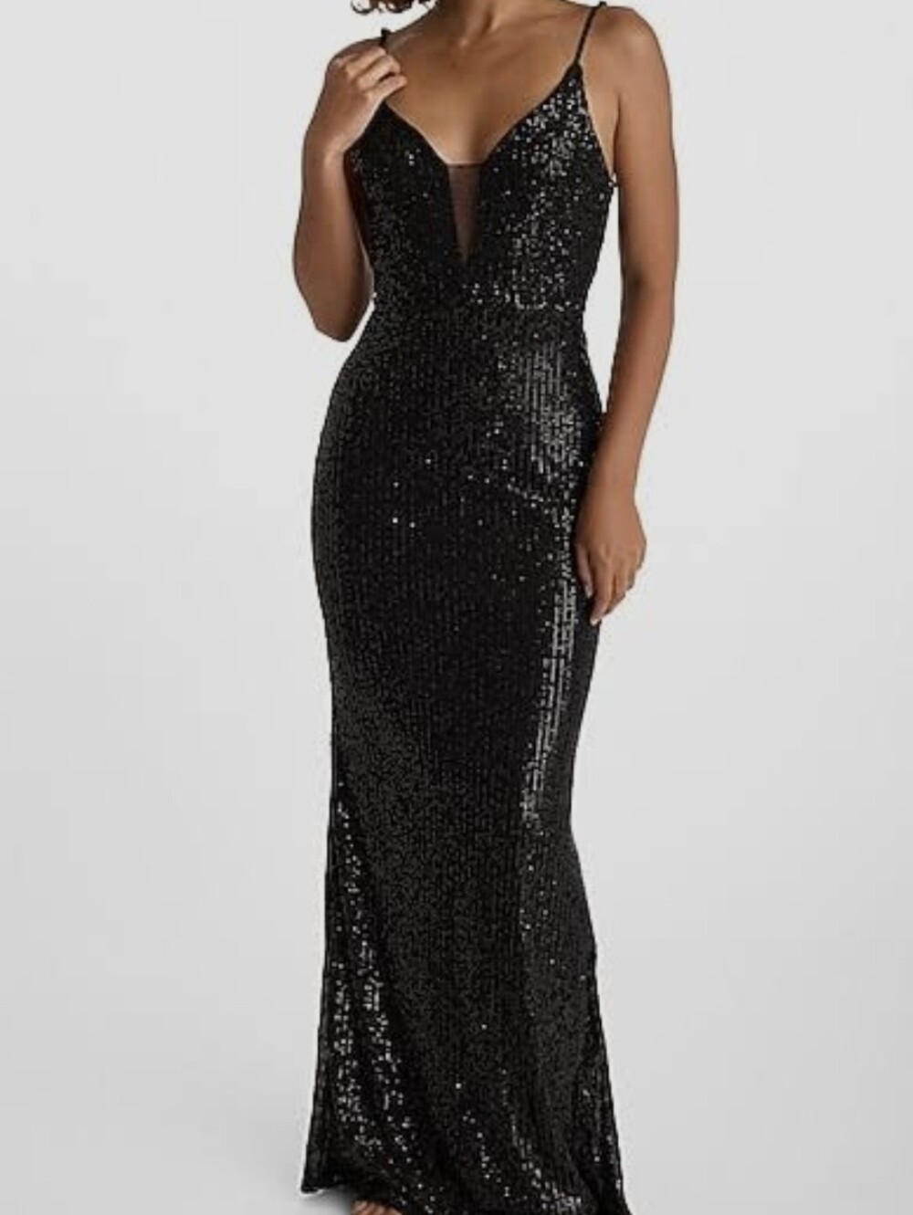 le chateau Black Sequin V-Neck Maxi Dress